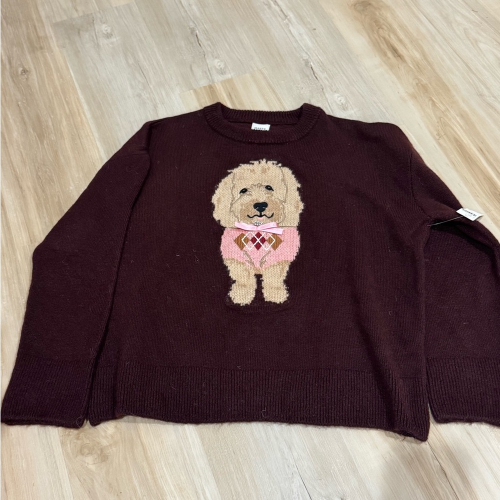 Anthropologie Burgundy Sweater with Dog Design